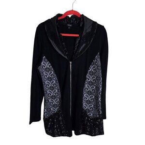 Fantazia Unique Mixed Media Long Line Exposed Zip Cardigan Sweater Size M